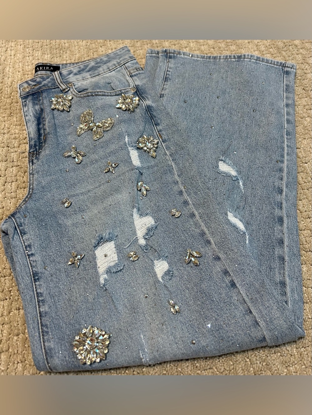 AKIRA Embellished Jeans with Flaw 28